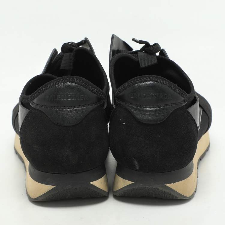 Pre Owned Balenciaga Black Leather and Mesh Race Runner Low Top Sneakers Size 41