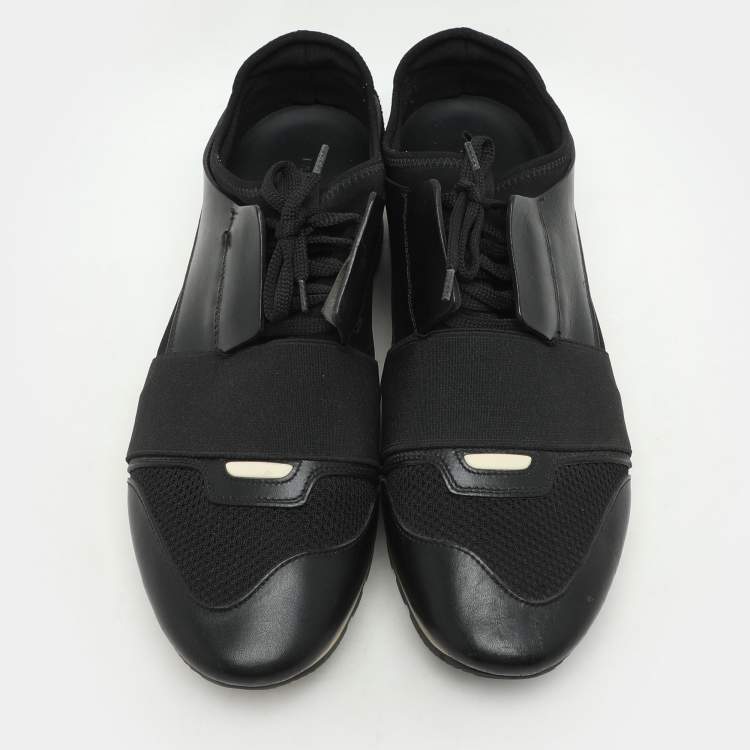 Pre Owned Balenciaga Black Leather and Mesh Race Runner Low Top Sneakers Size 41