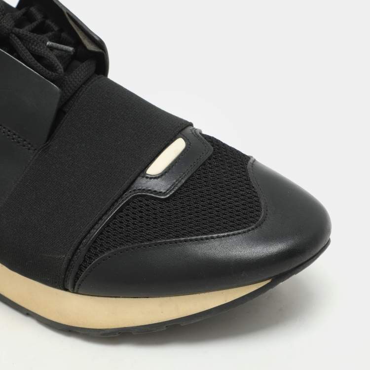 Pre Owned Balenciaga Black Leather and Mesh Race Runner Low Top Sneakers Size 41