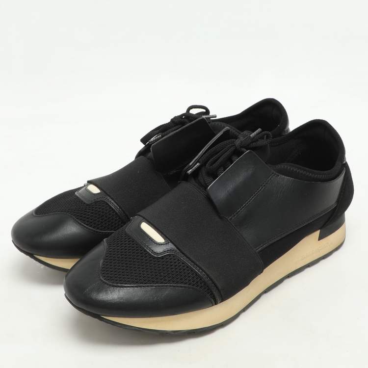 Pre Owned Balenciaga Black Leather and Mesh Race Runner Low Top Sneakers Size 41