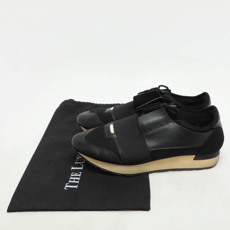 Pre Owned Balenciaga Black Leather and Mesh Race Runner Low Top Sneakers Size 41