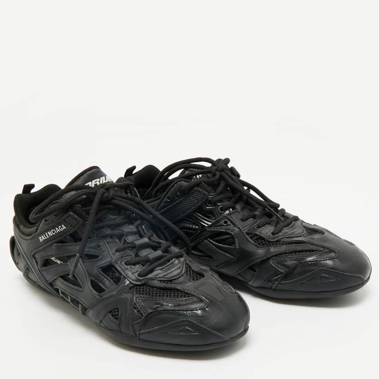 Pre Owned Balenciaga Black Faux Leather and Mesh Drive Sneakers Size 40