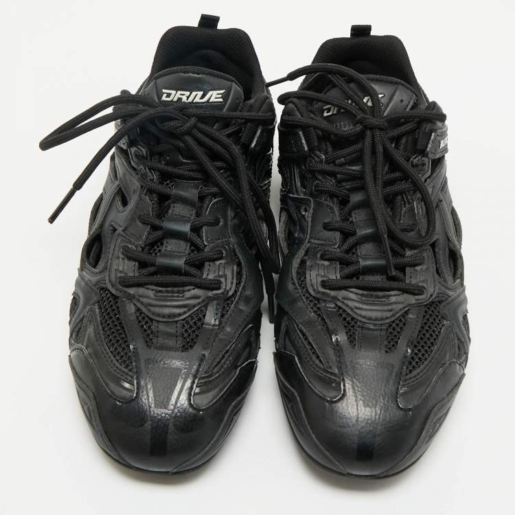 Pre Owned Balenciaga Black Faux Leather and Mesh Drive Sneakers Size 40
