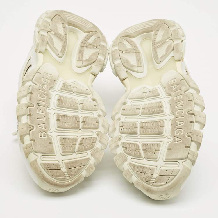 Pre Owned Balenciaga White Faux Leather and Mesh Track Sneakers Size 46