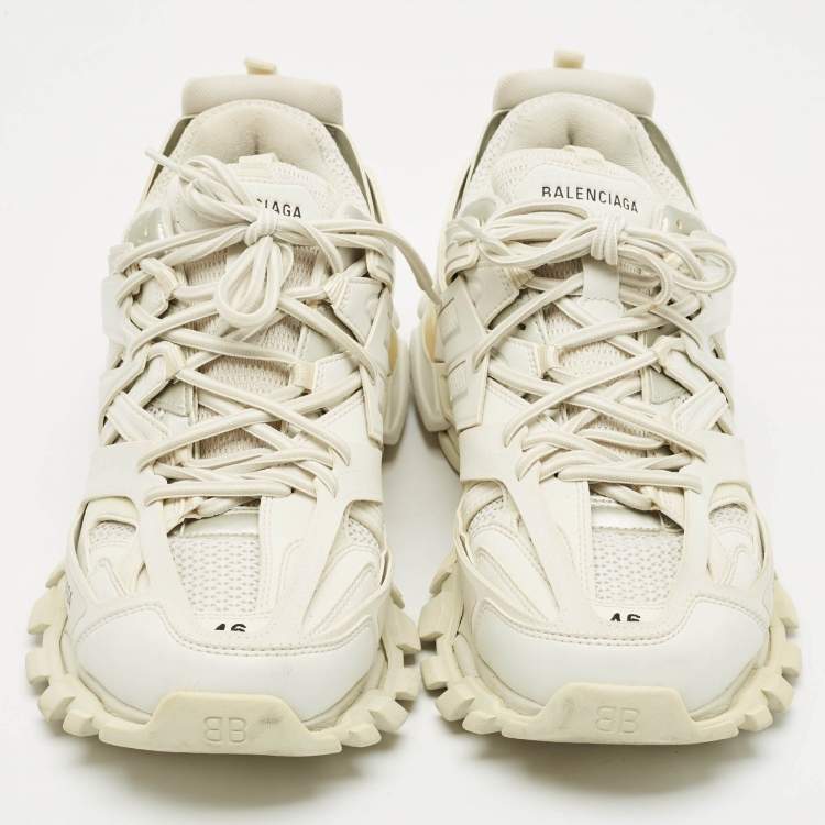 Pre Owned Balenciaga White Faux Leather and Mesh Track Sneakers Size 46