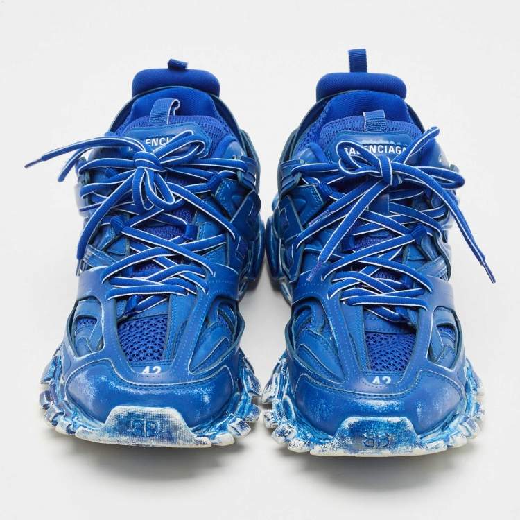 Pre Owned Balenciaga Light Blue Mesh and Faux Leather Track Sneakers Size 42