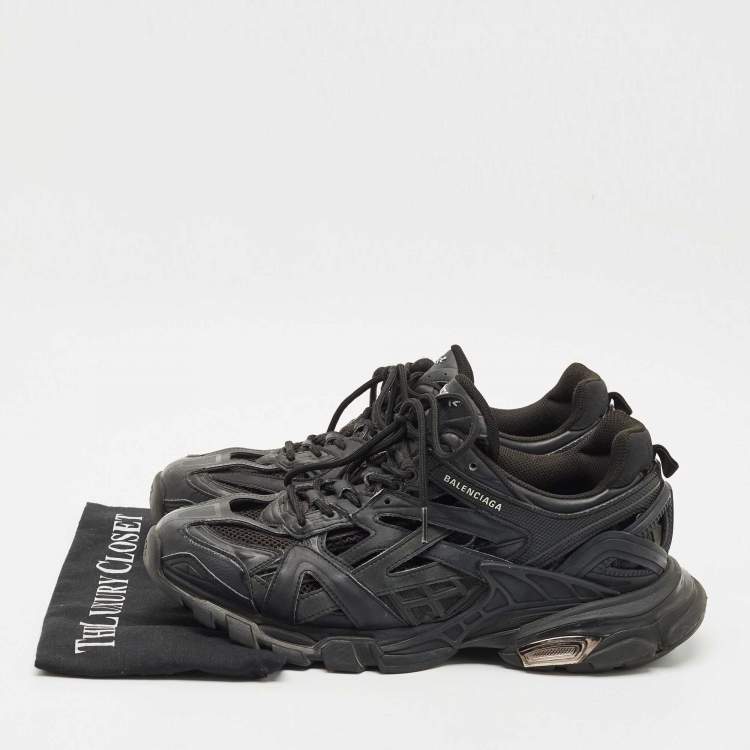 Pre Owned Balenciaga Black Faux Leather and Mesh Track 2 Sneakers Size 43