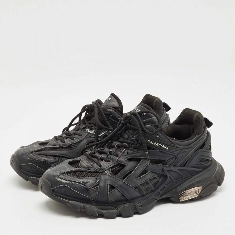 Pre Owned Balenciaga Black Faux Leather and Mesh Track 2 Sneakers Size 43
