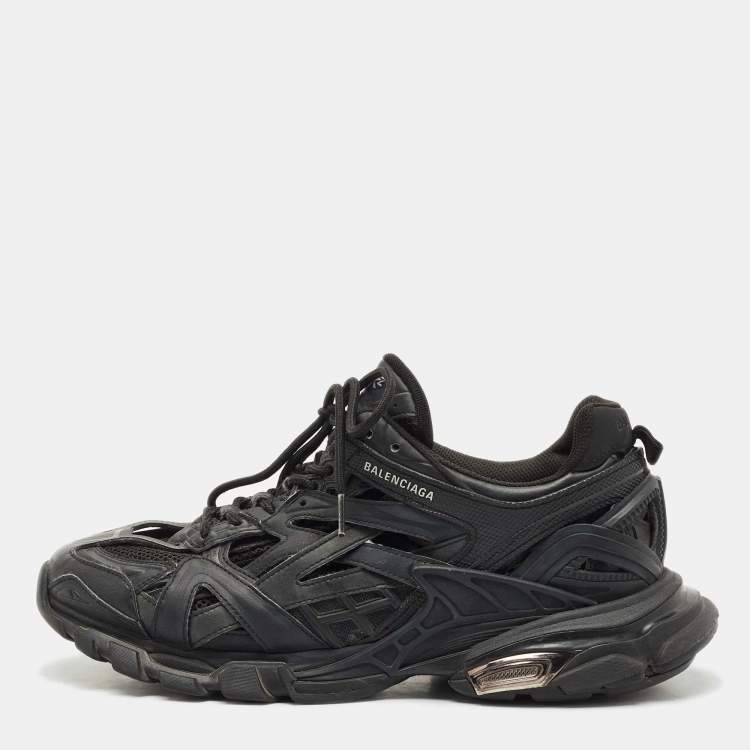 Pre Owned Balenciaga Black Faux Leather and Mesh Track 2 Sneakers Size 43