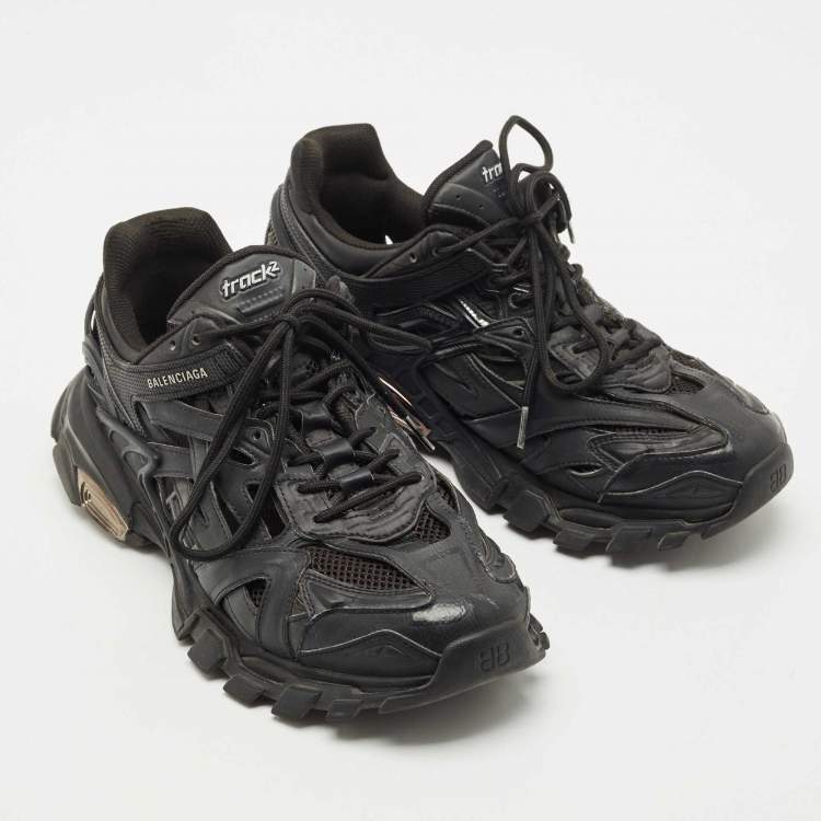 Pre Owned Balenciaga Black Faux Leather and Mesh Track 2 Sneakers Size 43