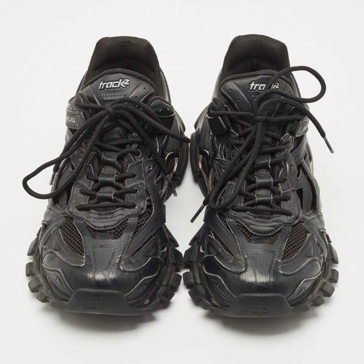Pre Owned Balenciaga Black Faux Leather and Mesh Track 2 Sneakers Size 43