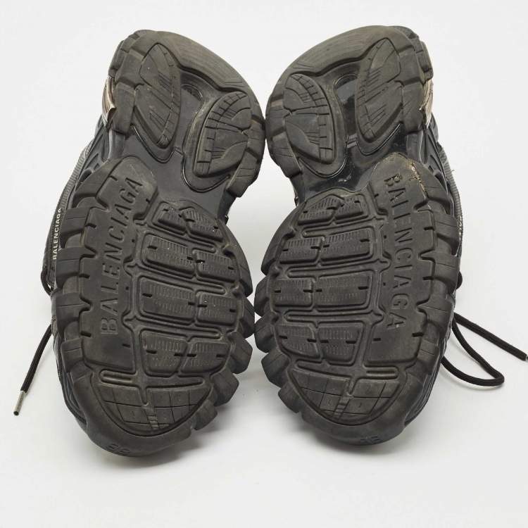 Pre Owned Balenciaga Black Faux Leather and Mesh Track 2 Sneakers Size 43