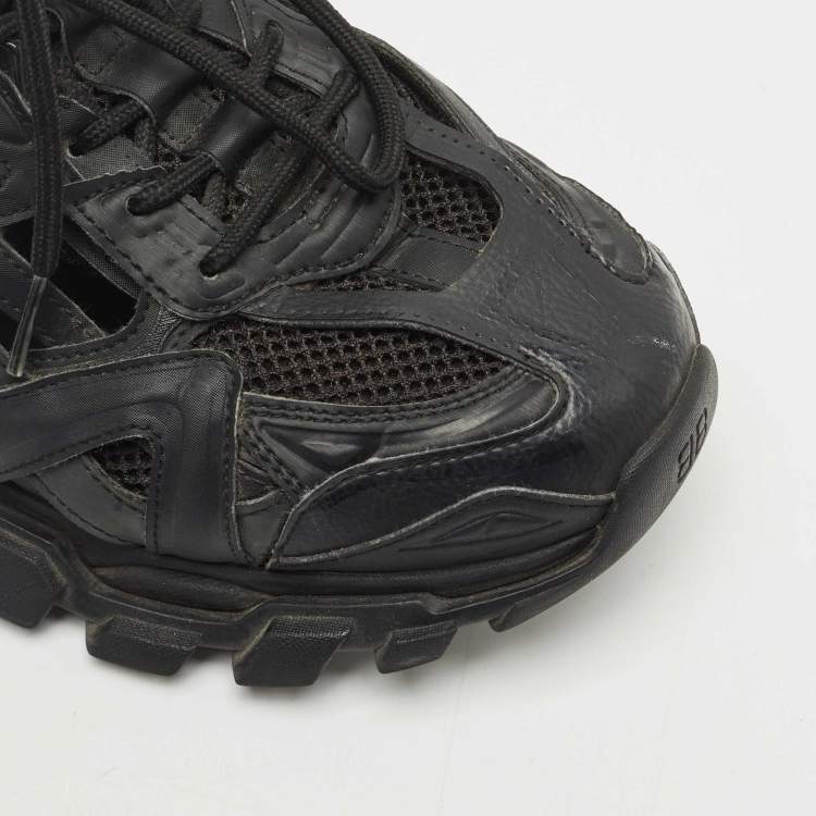 Pre Owned Balenciaga Black Faux Leather and Mesh Track 2 Sneakers Size 43