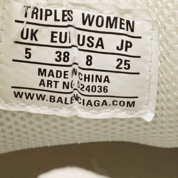 Pre Owned Balenciaga White Leather and Mesh Triple S Sneakers Size 38