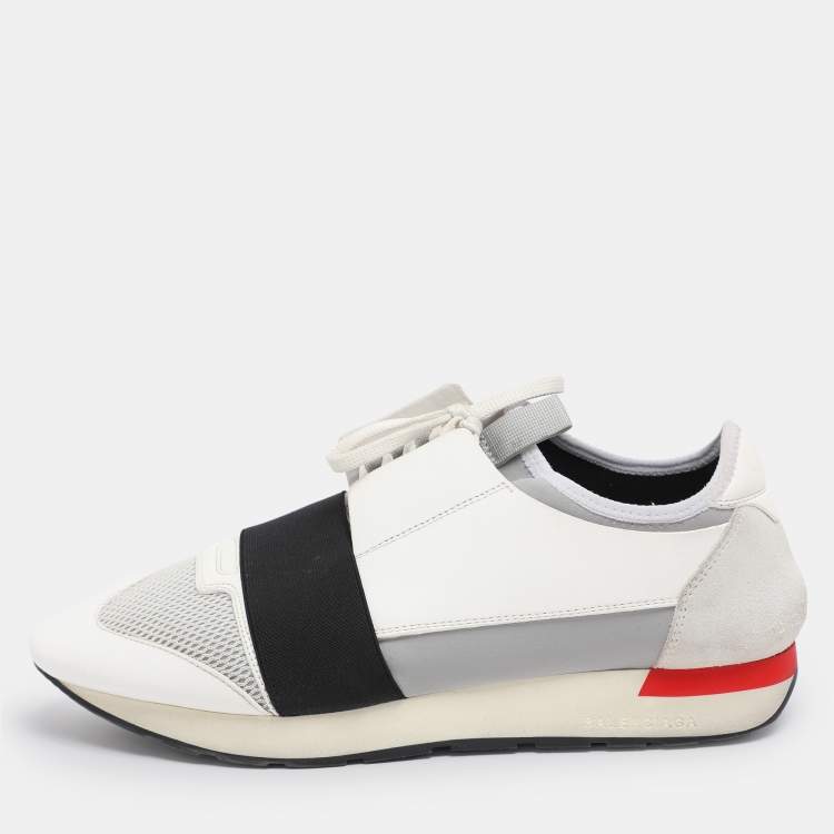 Pre Owned Balenciaga White Leather and Mesh Race Runner Low Top Sneakers Size 43