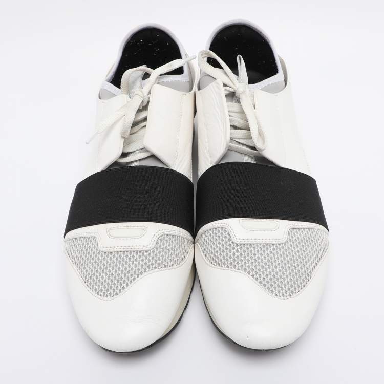 Pre Owned Balenciaga White Leather and Mesh Race Runner Low Top Sneakers Size 43