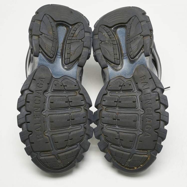 Pre Owned Balenciaga Navy Blue Faux Leather and Mesh Track Sneakers Size 46