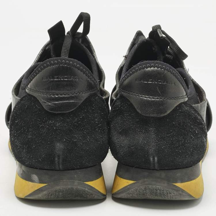 Pre Owned Balenciaga Black Leather and Mesh Race Runner Low Top Sneakers Size 41
