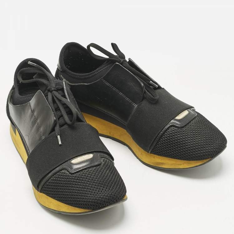 Pre Owned Balenciaga Black Leather and Mesh Race Runner Low Top Sneakers Size 41