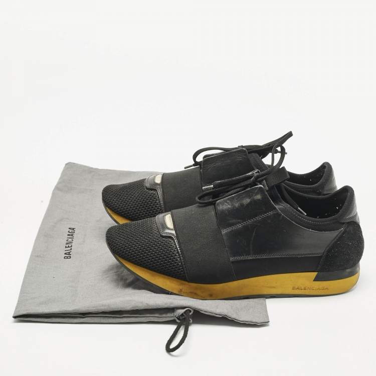 Pre Owned Balenciaga Black Leather and Mesh Race Runner Low Top Sneakers Size 41