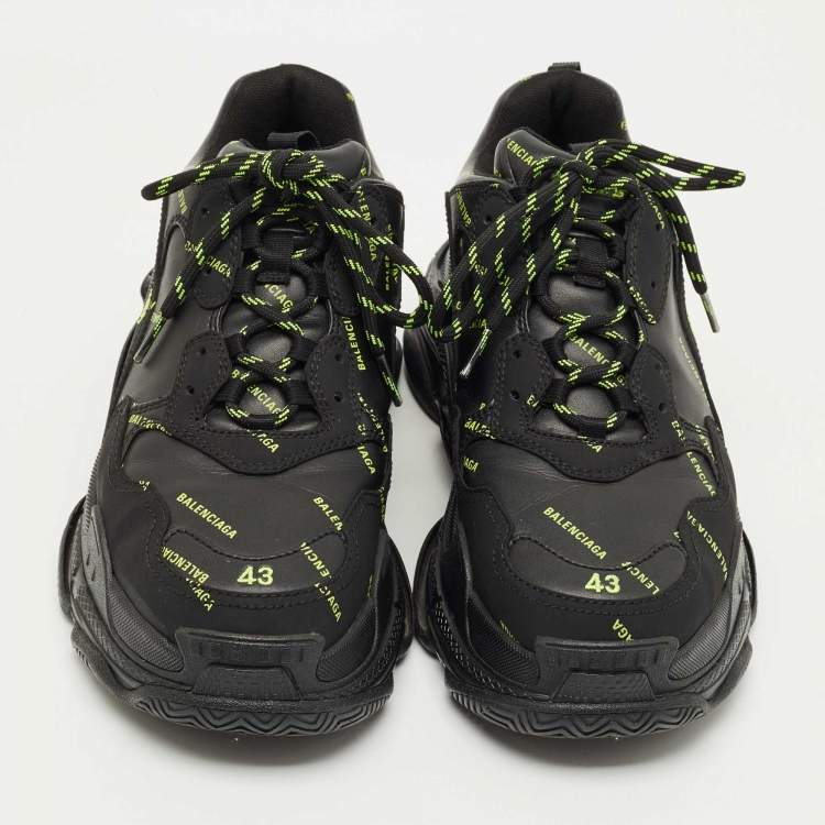 Pre Owned Balenciaga Black Faux Leather Allover Logo Triple S Sneakers Size 43