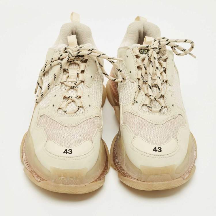 Pre Owned Balenciaga Cream Leather and Mesh Triple S Low Top Sneakers Size 43