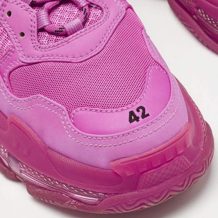Pre Owned Balenciaga Pink Faux Leather and Mesh Triple S Clear Sole Low Top Sneakers Size 42
