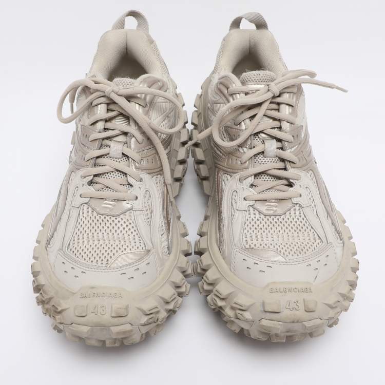Pre Owned Balenciaga Beige Faux Leather and Mesh Defender Sneakers Size 43