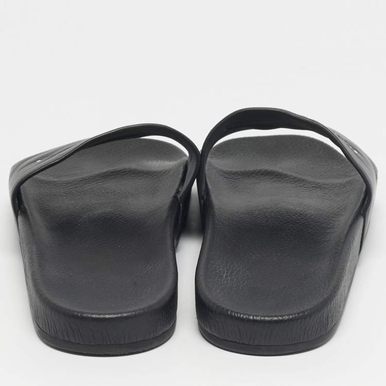 Pre Owned Balenciaga Black Leather pool Slide Size 45