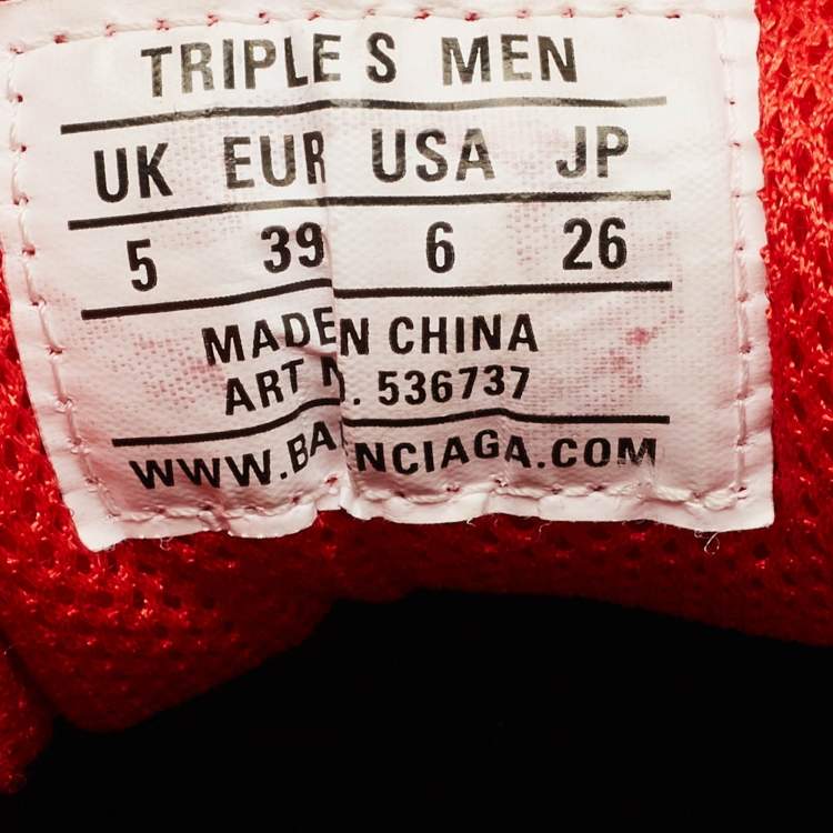 Pre Owned Balenciaga Grey/Red Leather and Mesh Triple S Sneakers Size 39