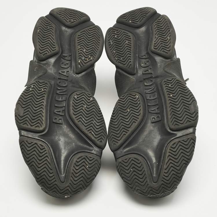 Pre Owned Balenciaga Black Faux Leather Allover Logo Triple S Sneakers Size 43