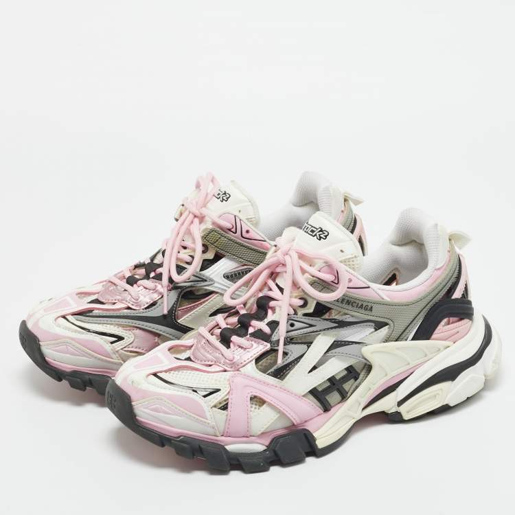 Pre Owned Balenciaga Tricolor Faux Leather and Mesh Track 2 Sneakers Size 40
