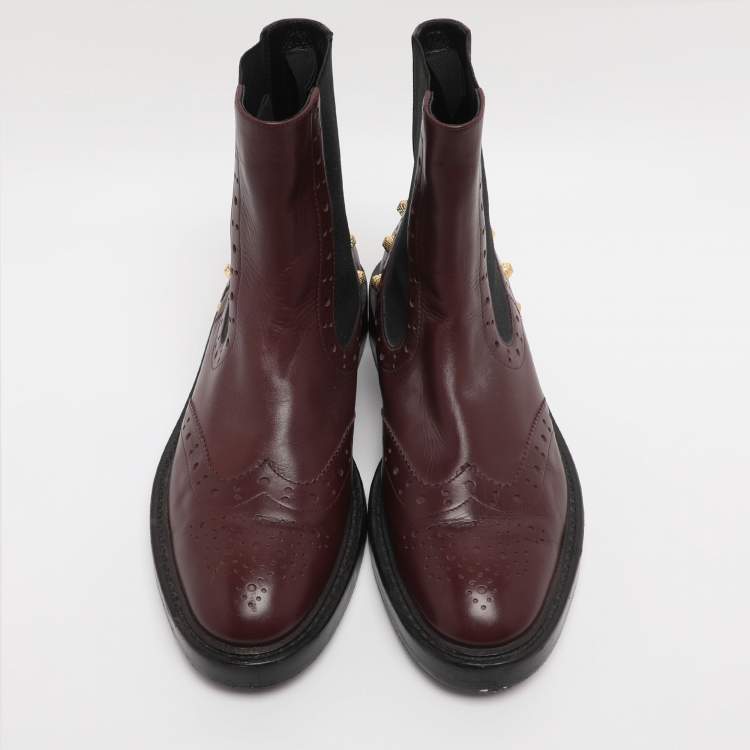 Pre Owned Balenciaga Burgundy Elastane and Leather Chelsea Boots Size 41.5