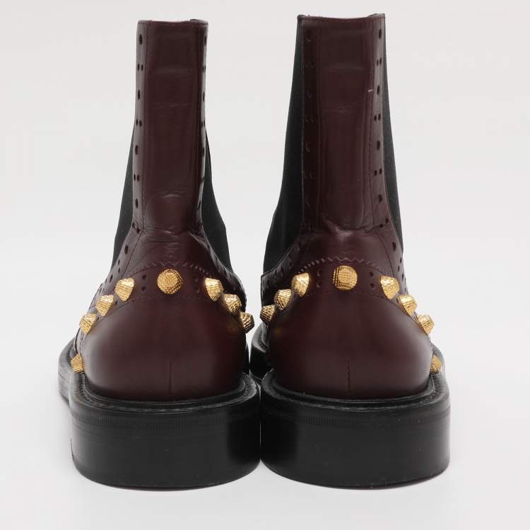 Pre Owned Balenciaga Burgundy Elastane and Leather Chelsea Boots Size 41.5