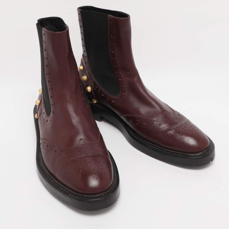 Pre Owned Balenciaga Burgundy Elastane and Leather Chelsea Boots Size 41.5
