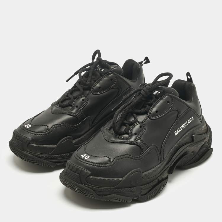 Pre Owned Balenciaga Black Faux Leather Triple S Clear Sole Sneakers Size 40