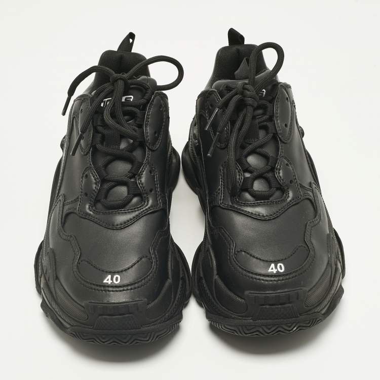 Pre Owned Balenciaga Black Faux Leather Triple S Clear Sole Sneakers Size 40