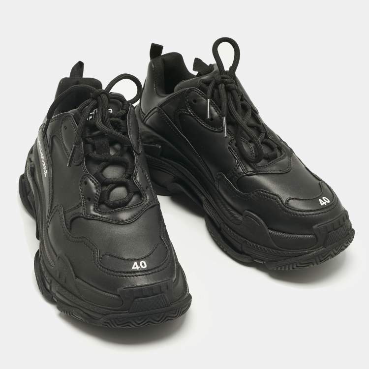 Pre Owned Balenciaga Black Faux Leather Triple S Clear Sole Sneakers Size 40