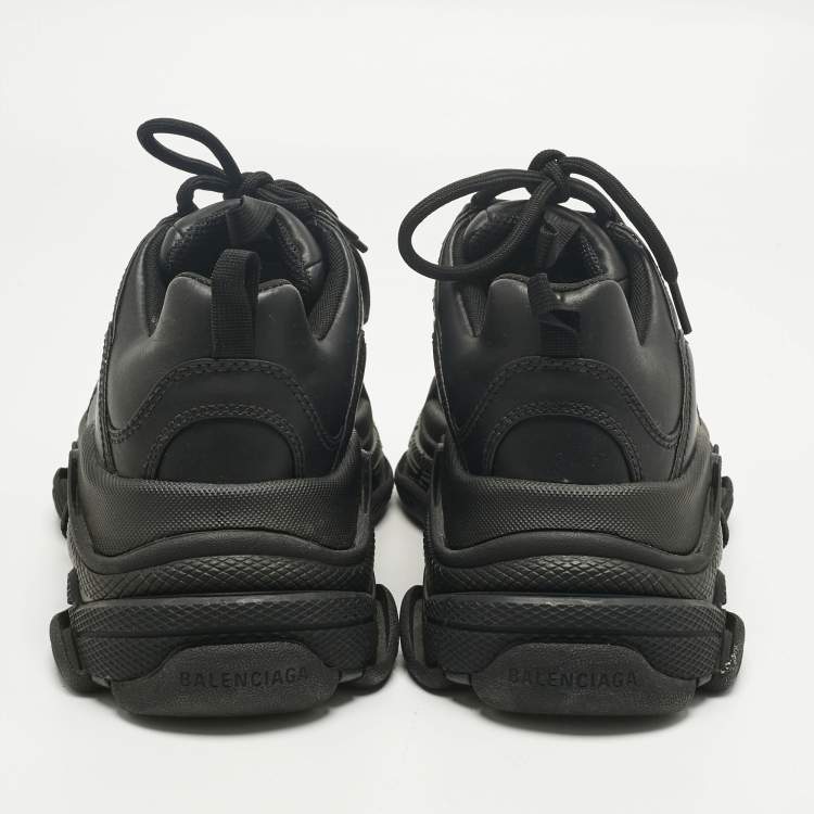 Pre Owned Balenciaga Black Faux Leather Triple S Clear Sole Sneakers Size 40