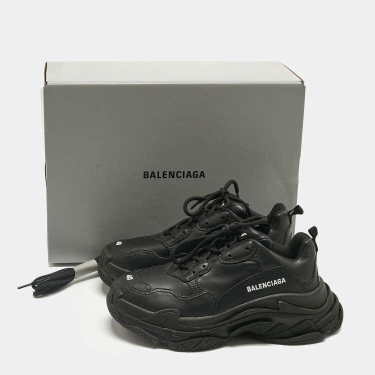 Pre Owned Balenciaga Black Faux Leather Triple S Clear Sole Sneakers Size 40