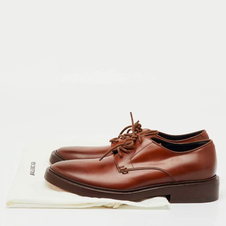 Pre Owned Balenciaga Brown Leather Lace Up Derby Size 40