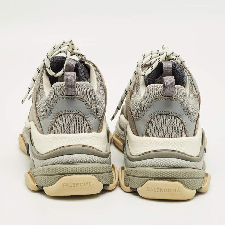 Pre Owned Balenciaga Grey/Blue Mesh and Leather Triple S Sneakers Size 43