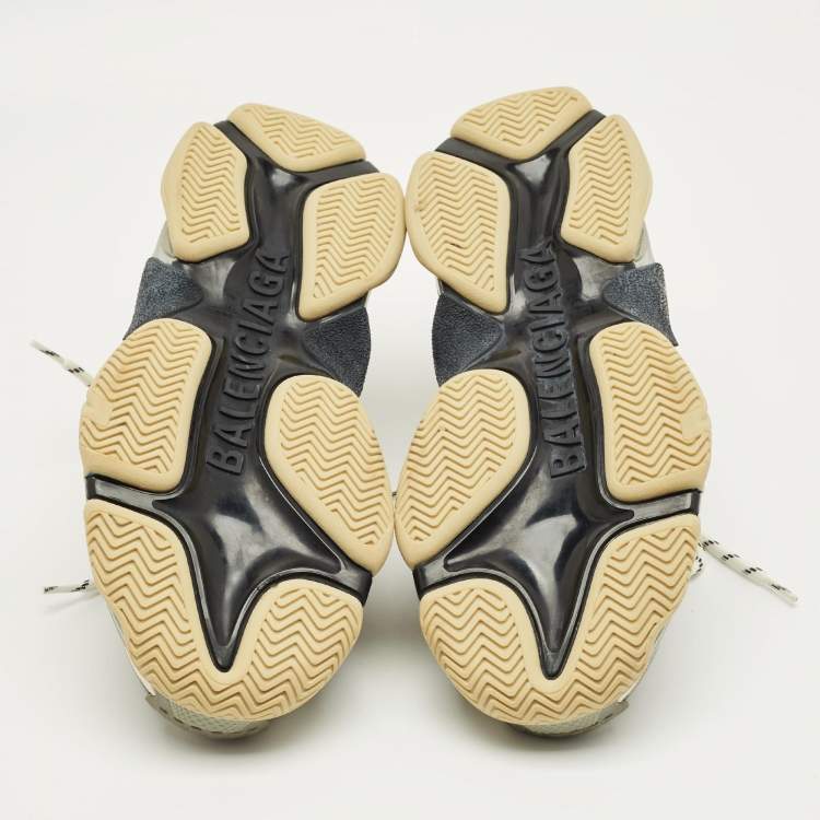 Pre Owned Balenciaga Grey/Blue Mesh and Leather Triple S Sneakers Size 43