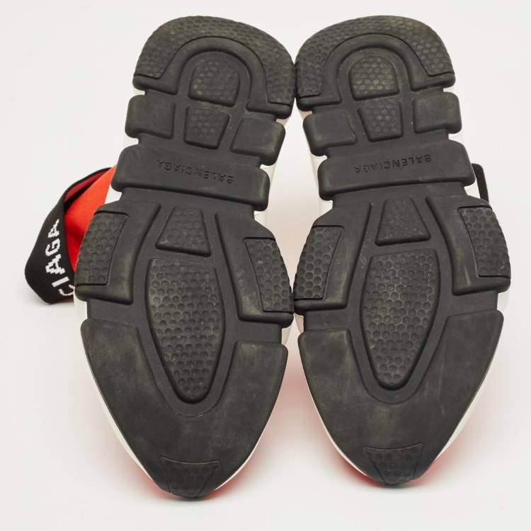 Pre Owned Balenciaga Red/Black Knit Fabric Speed Trainer Cuffed Sneakers Size 43