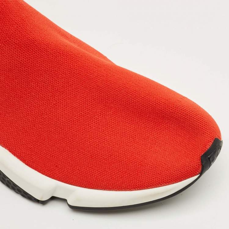 Pre Owned Balenciaga Red/Black Knit Fabric Speed Trainer Cuffed Sneakers Size 43