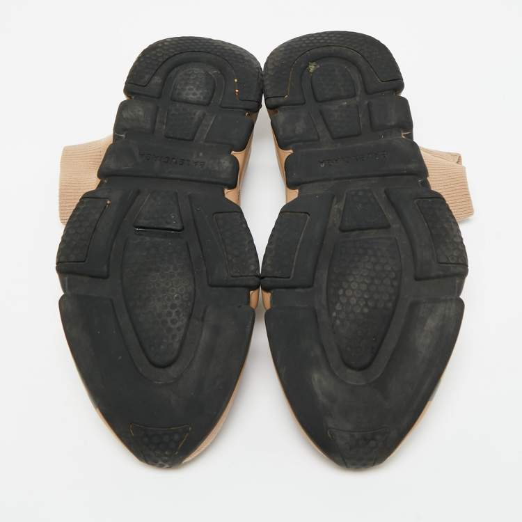 Pre Owned Balenciaga Beige Knit Fabric Speed 2.0 Lace Up High Top Sneakers Size 44