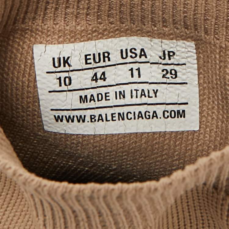 Pre Owned Balenciaga Beige Knit Fabric Speed 2.0 Lace Up High Top Sneakers Size 44