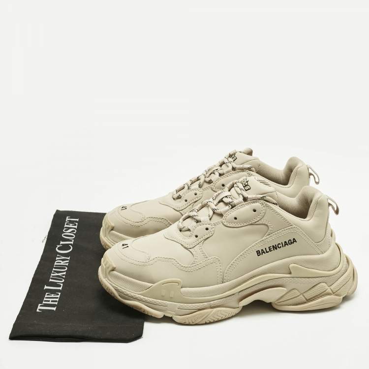 Pre Owned Balenciaga Beige Faux Leather Triple S Sneakers Size 41
