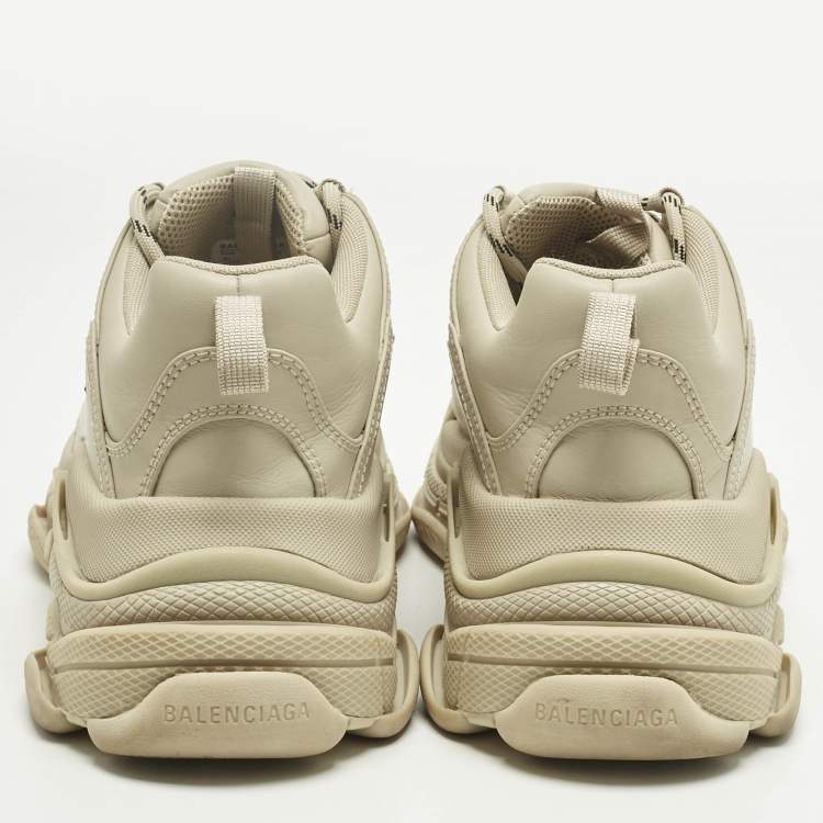Pre Owned Balenciaga Beige Faux Leather Triple S Sneakers Size 41