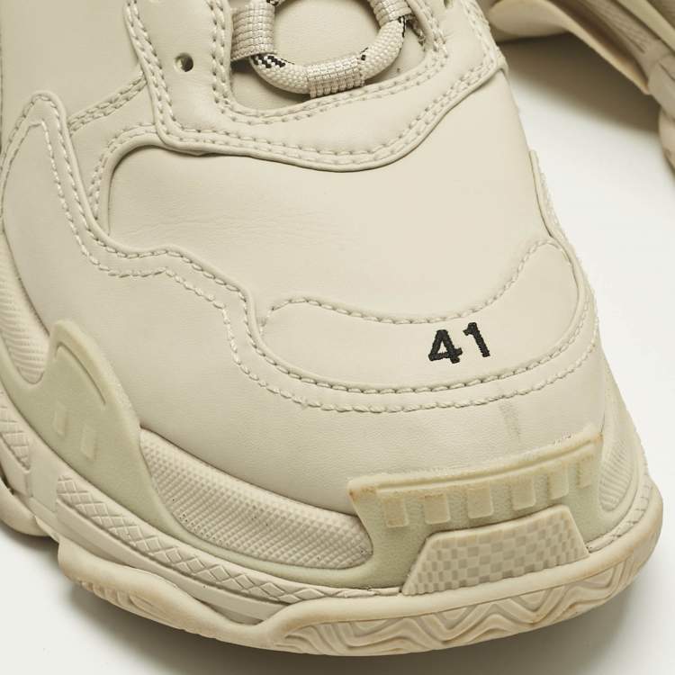 Pre Owned Balenciaga Beige Faux Leather Triple S Sneakers Size 41